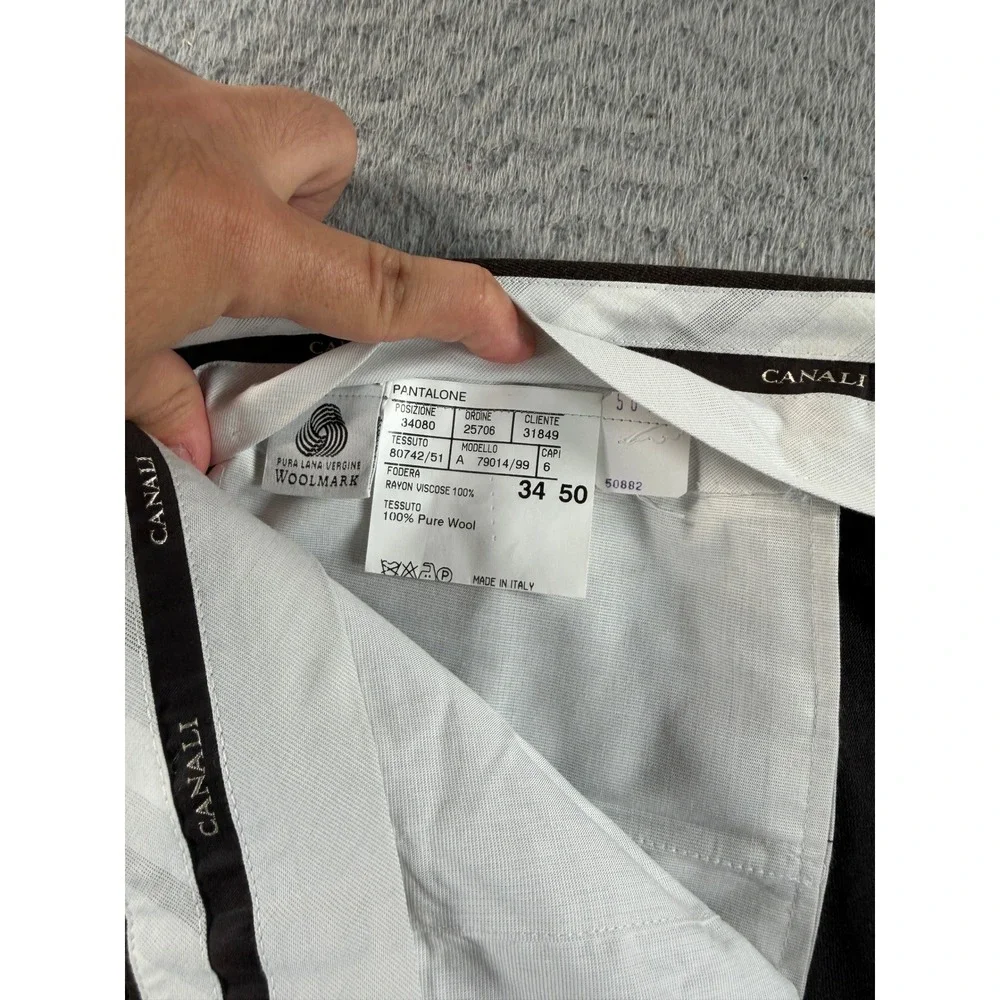 Canali Dress Pants Trousers Mens 34x28 Brown Pure Wool Italy Luxury Business